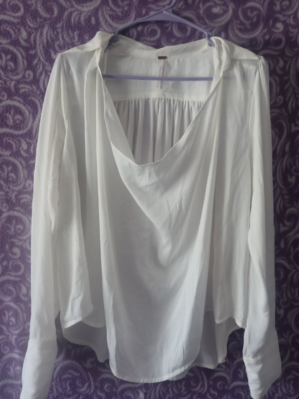 Free People flowy sheer long sleeve blouse "Shine Bright" Cowl Neck in white S